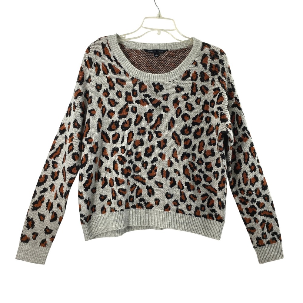 Signature Studio Leopard Print Sweater Womens‎ Small Animal Print Cozy Pullover